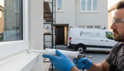 Professional caulking and sealing on Buffalo NY home exterior for weather protection and draft prevention