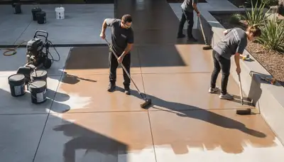 Professional concrete staining on garage floor in Buffalo, NY for durable, weather-resistant finish