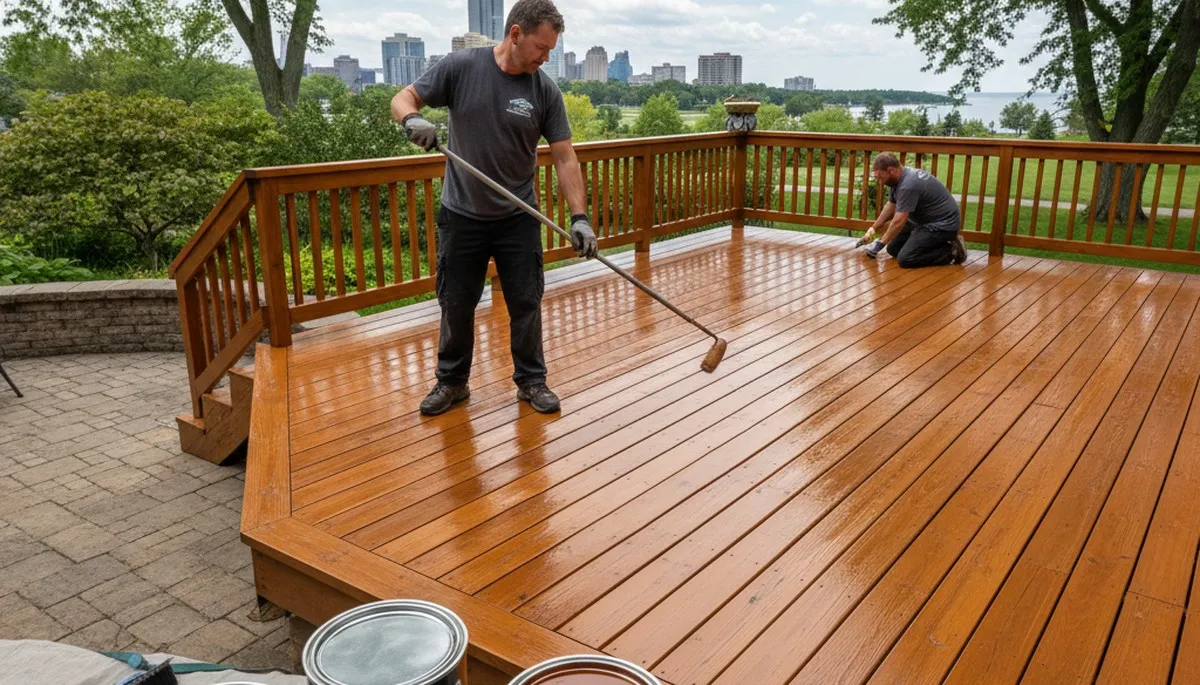 Professional deck staining application protecting wood from weather in Buffalo, NY