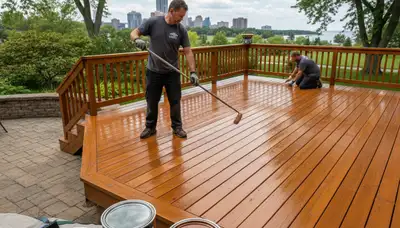Professional deck staining application protecting wood from weather in Buffalo, NY