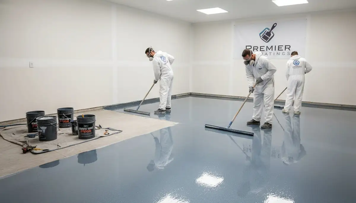 Epoxy floor coating in Buffalo NY garage for durable, salt-resistant home flooring installation