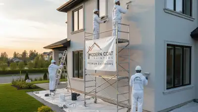 Professional exterior house painters working on a two-story home in Buffalo, NY