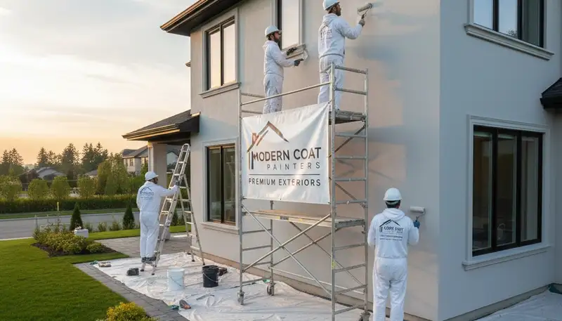 Professional exterior house painters working on a two-story home in Buffalo, NY