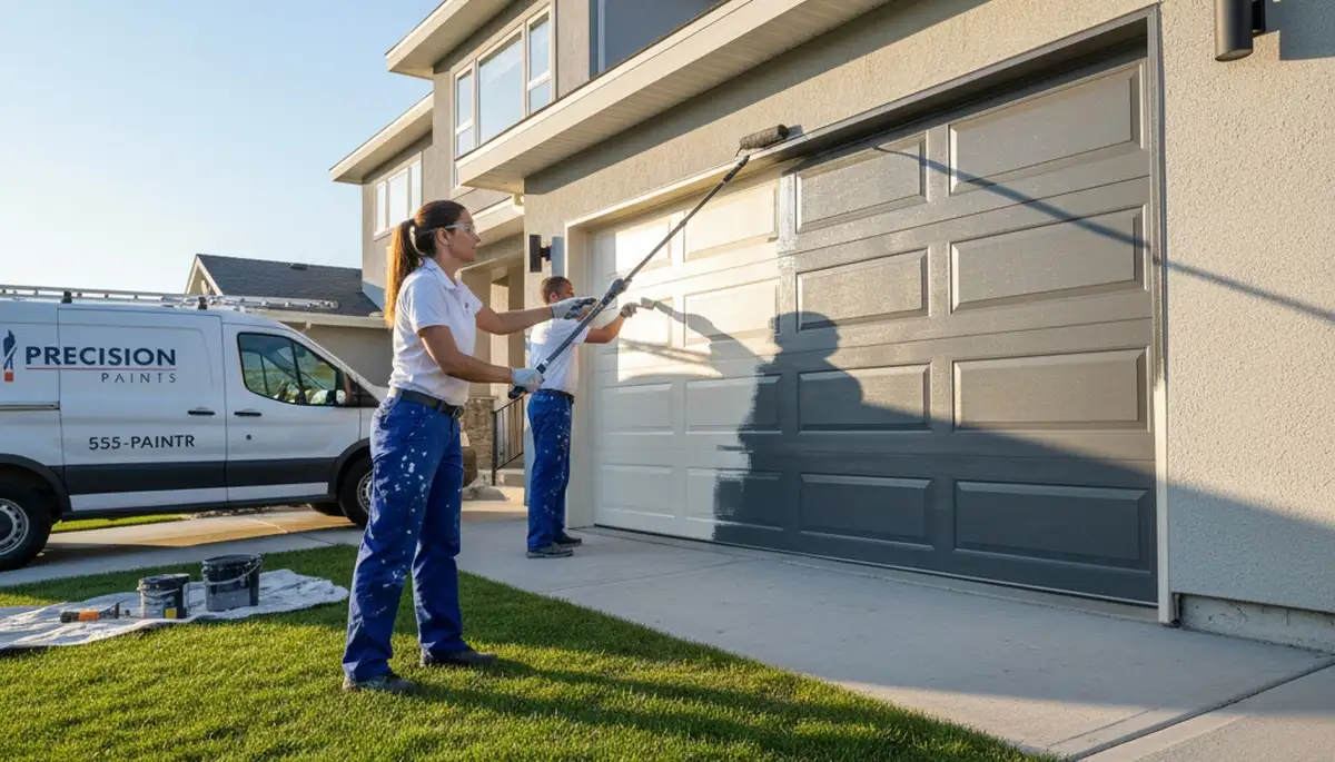 Professional garage door painting in Buffalo, NY by expert house painters for enhanced curb appeal