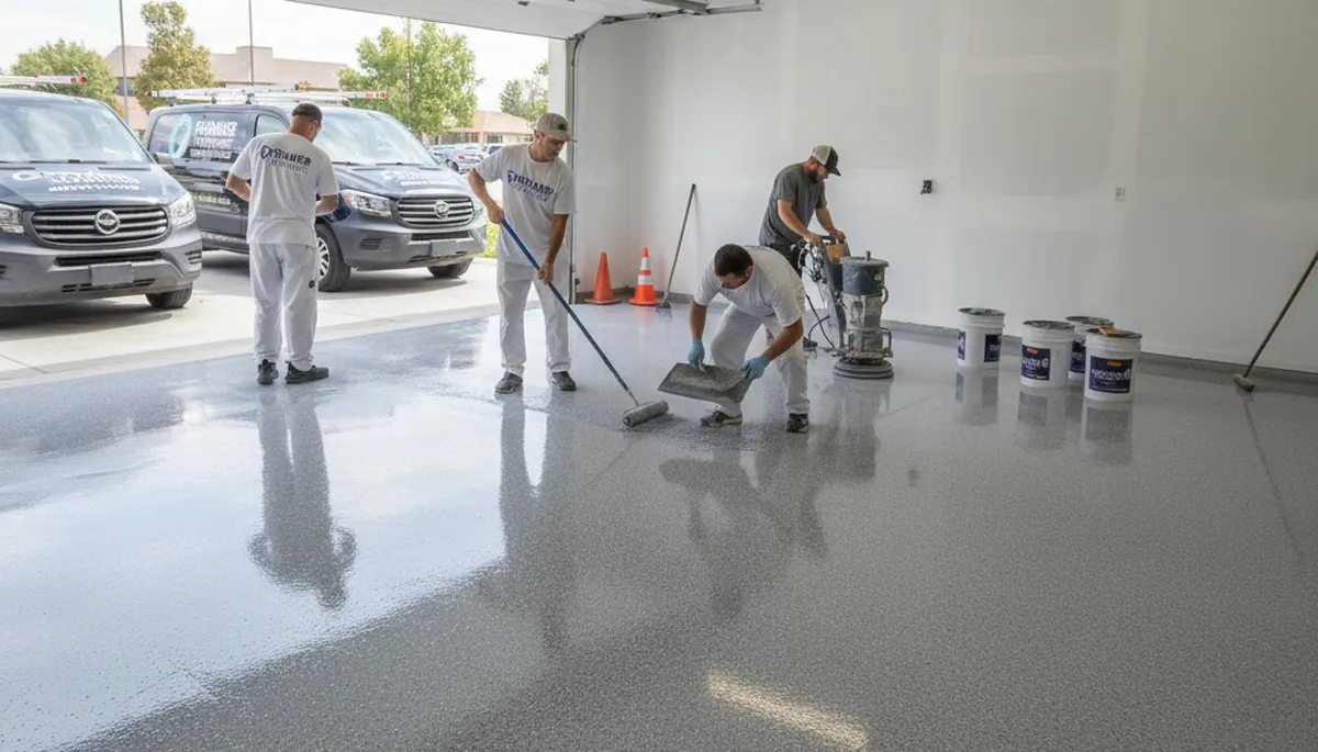 Epoxy garage floor coating applied by professional painters in Buffalo, NY for durable concrete protection