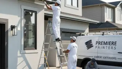 Professional gutter painting on a Buffalo NY home by expert exterior house painters