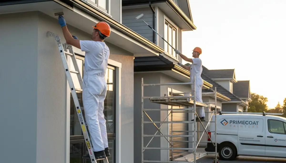 Professional gutter painting on a Buffalo NY home by expert house painters for weather protection