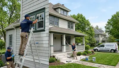 Professional house painters working on residential exterior in Buffalo, NY