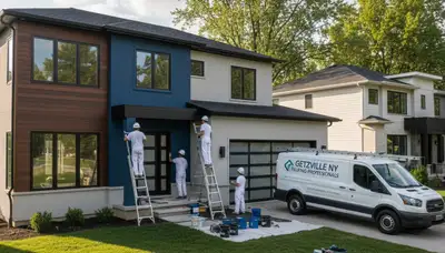 Buffalo, NY house painting crew refreshing a home exterior for professional residential painting service