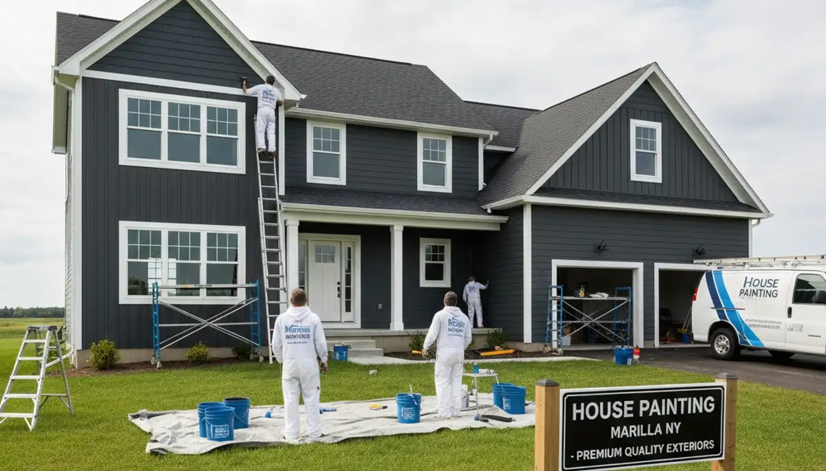 Buffalo, NY house painting crew preparing exterior home for professional painting service