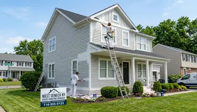 Professional house painters working on home exterior in Buffalo NY