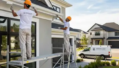 Professional trim and fascia painting on a Buffalo, NY home exterior by local expert painters