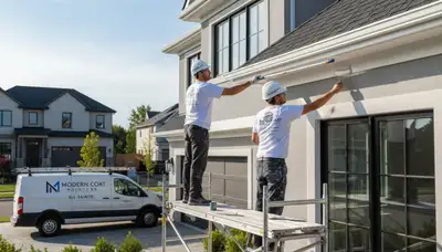 Professional trim and fascia painting on a Buffalo NY home exterior by local house painters